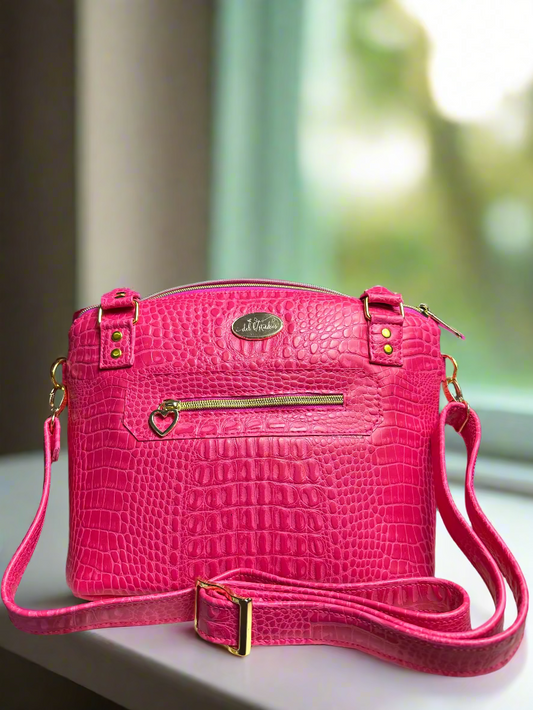 The Lola - Pink Croc-Embossed Vegan Leather Handbag