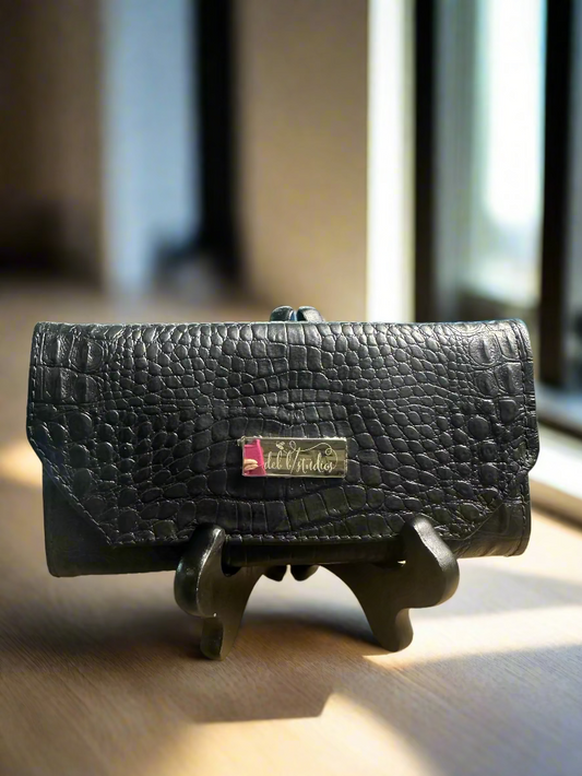 Wallet - Large Black Croc-Embossed Vegan Leather