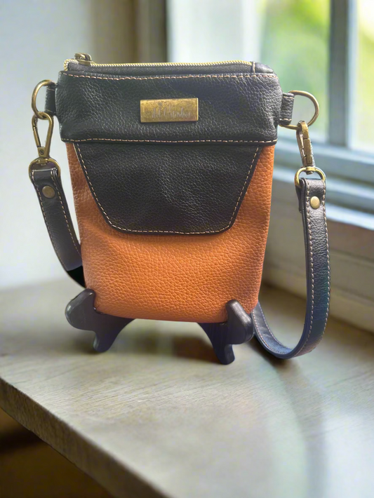 "The Elysian" Black and Tan Vegan Leather Phone Sling Bag