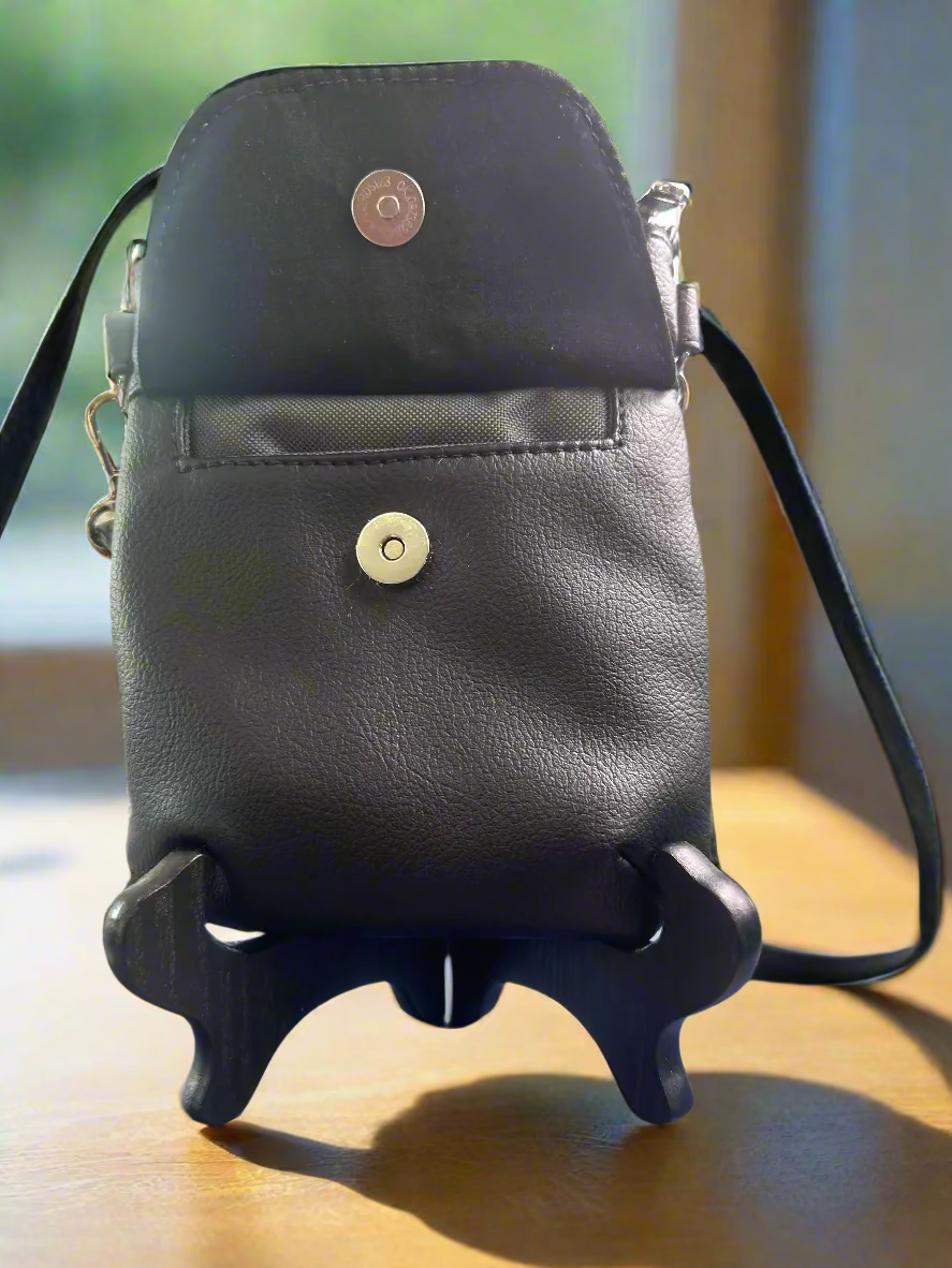 "The Elysian" Black Vegan Leather Phone Sling Bag