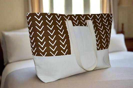 Café au Lait Weekender – Chocolate & Vanilla Travel Tote with Newspaper Lining