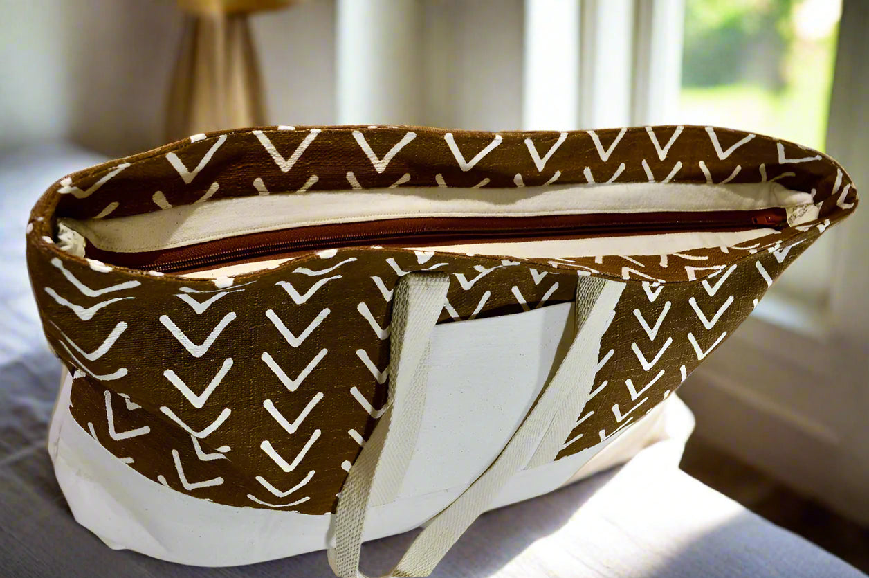 Café au Lait Weekender – Chocolate & Vanilla Travel Tote with Newspaper Lining