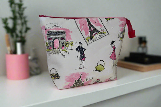 Paris in Pink II Cosmetic Bag – Chic Canvas Bag with Parisian Flair