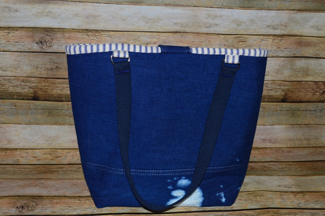 Scooby Blue – Denim Handbag with White Stitching & Antique Brass Hardware