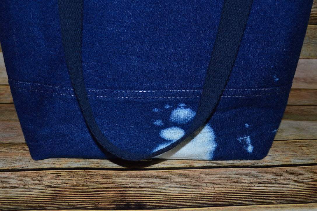 Scooby Blue – Denim Handbag with White Stitching & Antique Brass Hardware