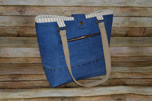 Caramel & Cream I – Denim Handbag with Caramel Straps & Brass Details