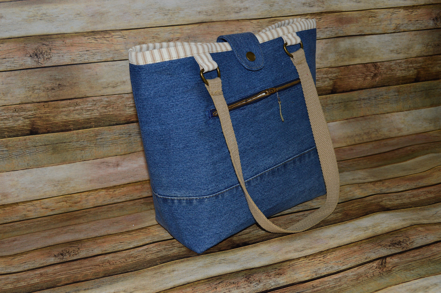Caramel & Cream I – Denim Handbag with Caramel Straps & Brass Details