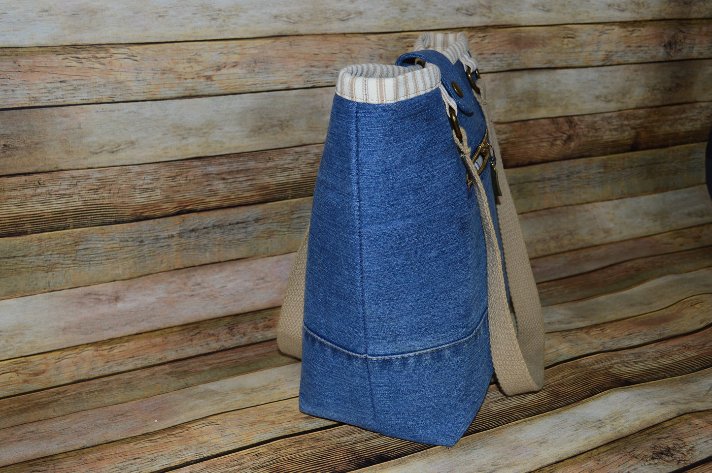 Caramel & Cream I – Denim Handbag with Caramel Straps & Brass Details