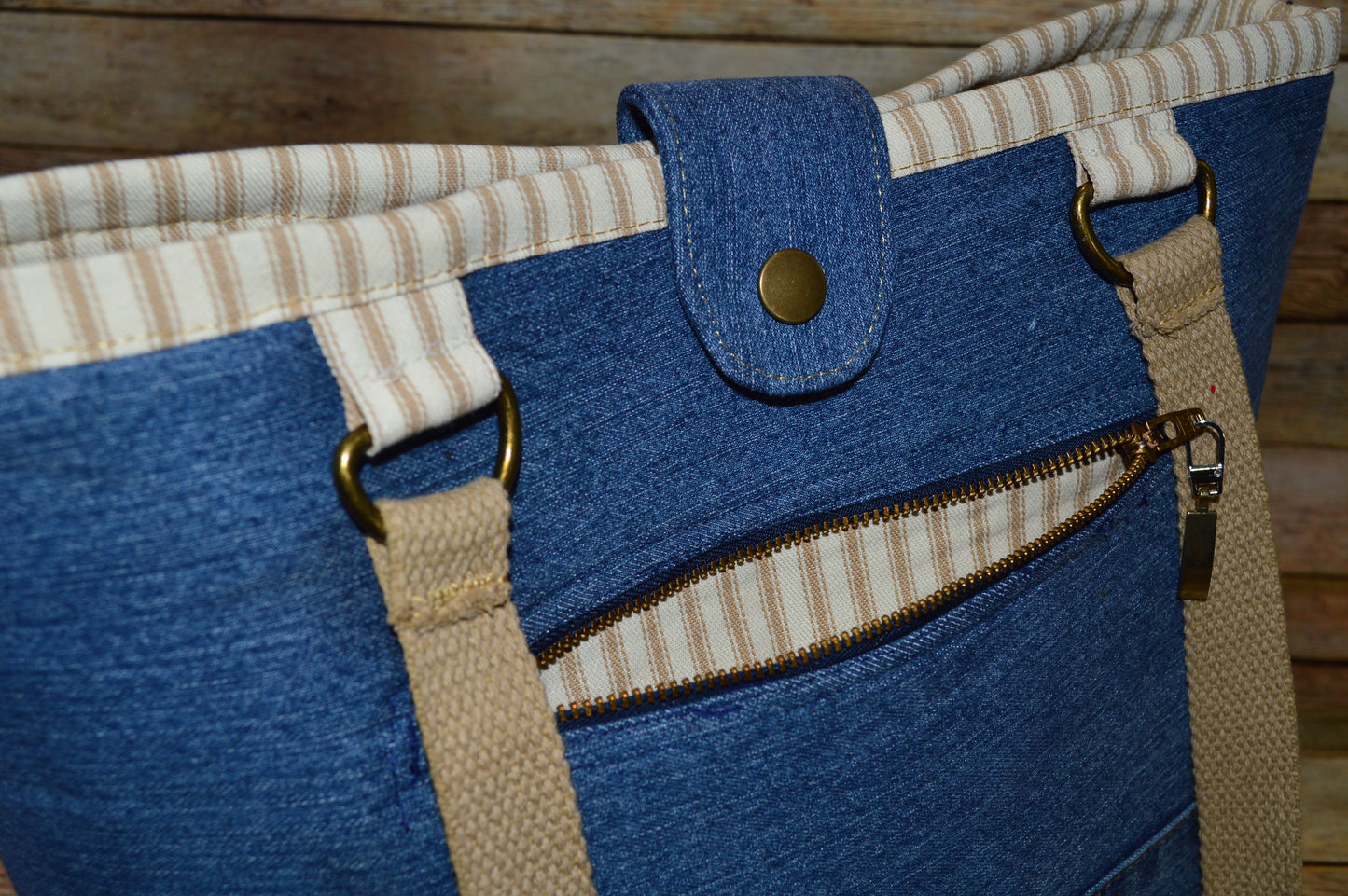 Caramel & Cream I – Denim Handbag with Caramel Straps & Brass Details