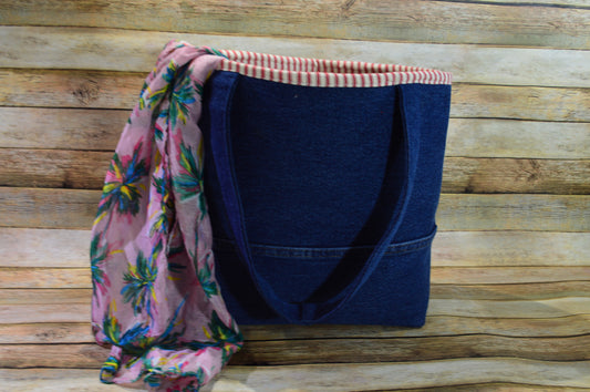 Candy Stripe Denim Handbag – Durable, Spacious, and Classic with a Twist
