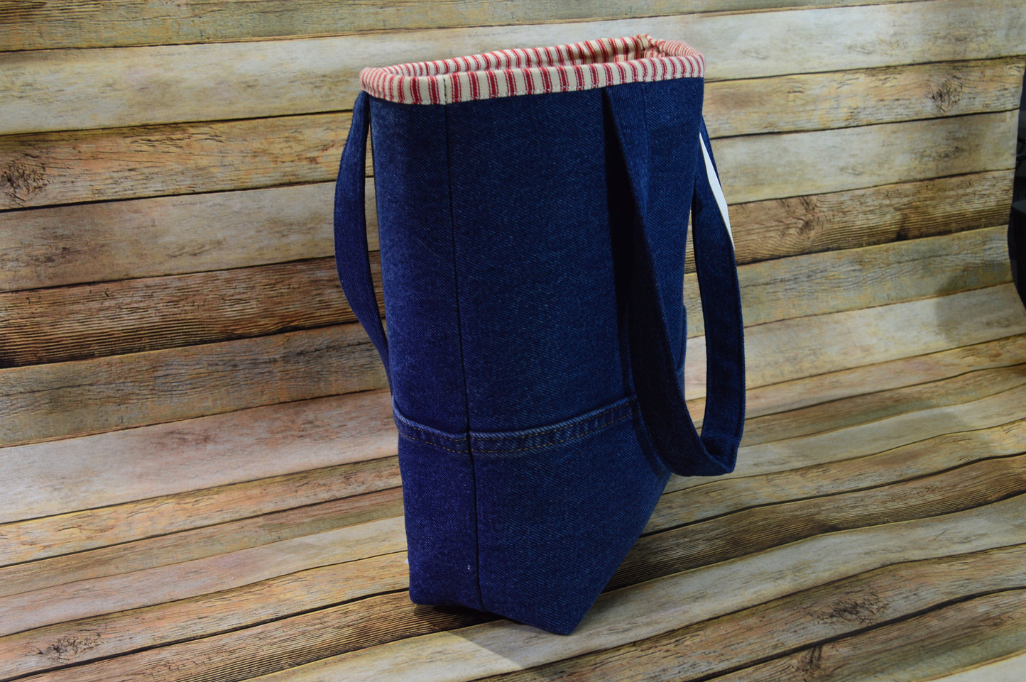 Candy Stripe Denim Handbag – Durable, Spacious, and Classic with a Twist