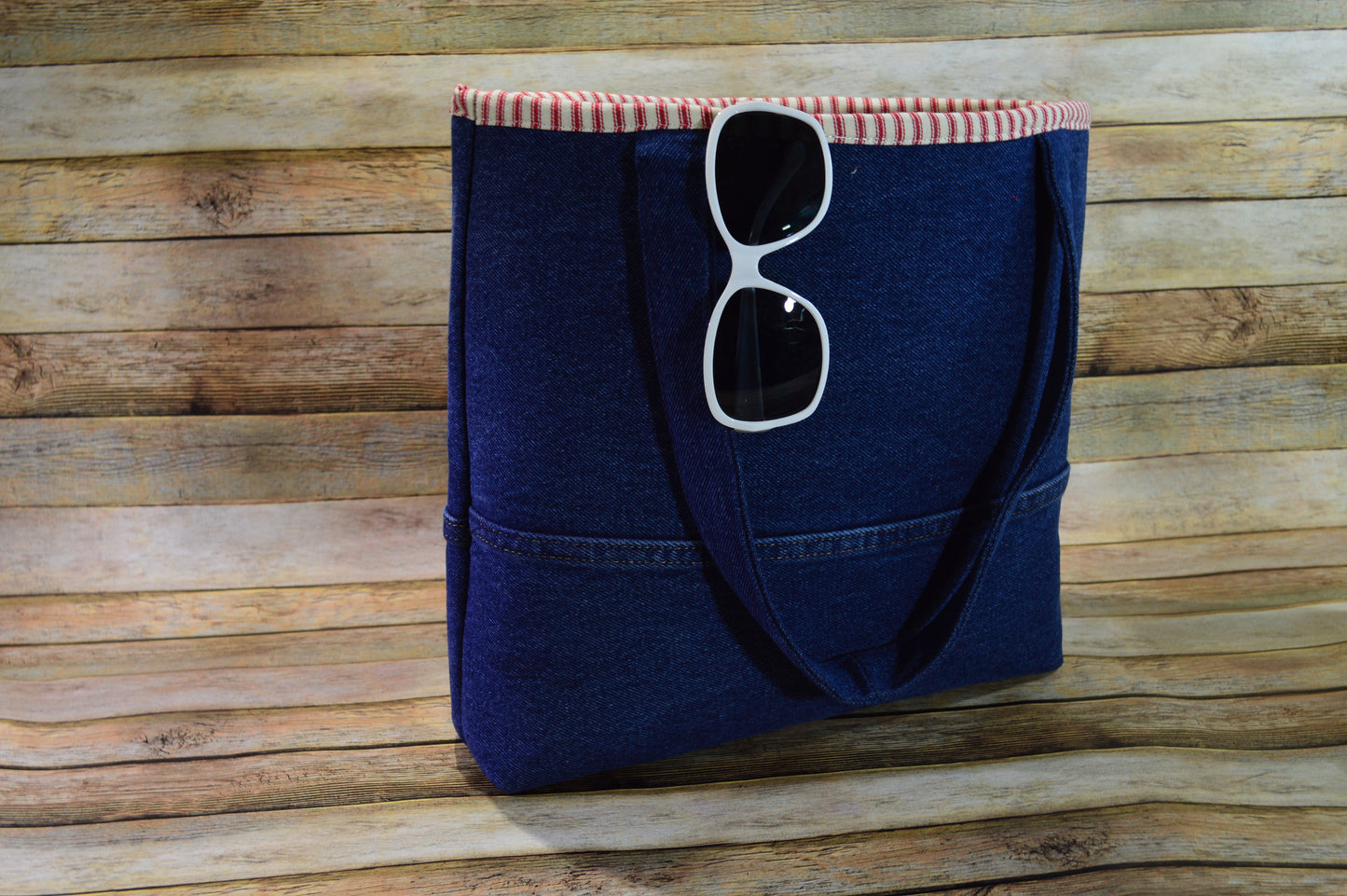 Candy Stripe Denim Handbag – Durable, Spacious, and Classic with a Twist
