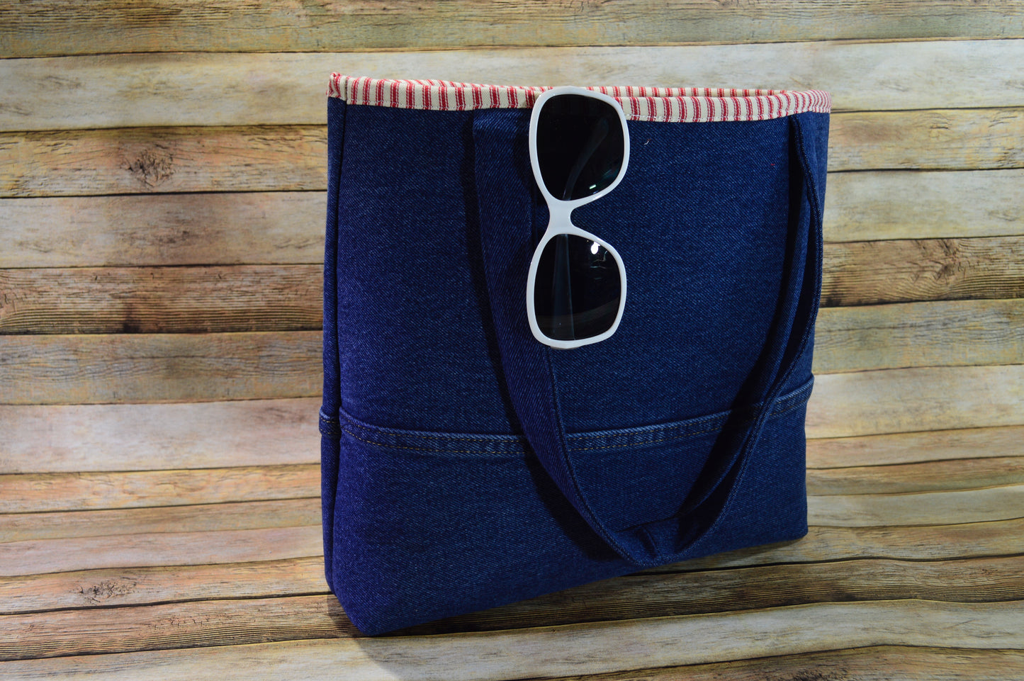 Candy Stripe Denim Handbag – Durable, Spacious, and Classic with a Twist